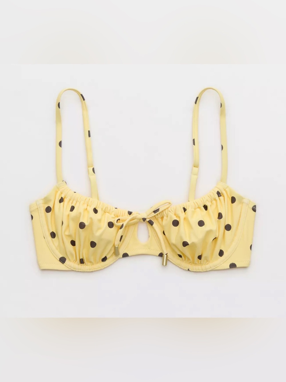Aerie Unlined Underwire Yellow Polka Dot Bikini Top
